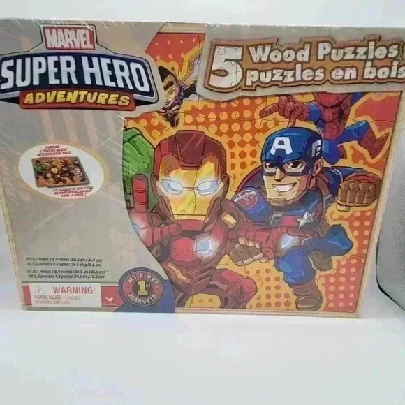 Marvel Super Hero Adventures Wood Puzzles 5 Iron Man Captain America Cardinal - Picture 1 of 8